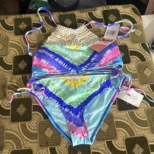 Hobie Girls Tie-Dye Crochet High-Neck Bikini Set – Size 12